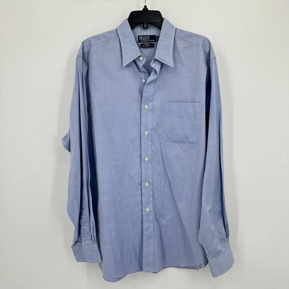 Vtg Polo Ralph Lauren Andrew Dress Shirt Mens 17 Blue Button Up Formal Business‎
